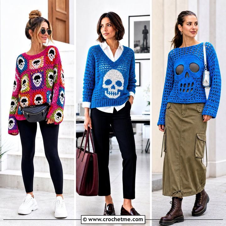 35 Crochet Skull Sweater Outfit Ideas for Bold Cold-Weather Style