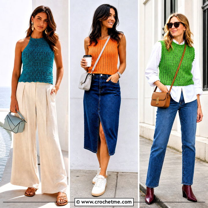 35 Crochet Sleeveless Top Outfit Ideas for Breezy Summer Style