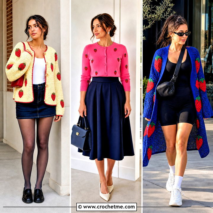35 Crochet Strawberry Cardigan Outfit Ideas for Sweet Style