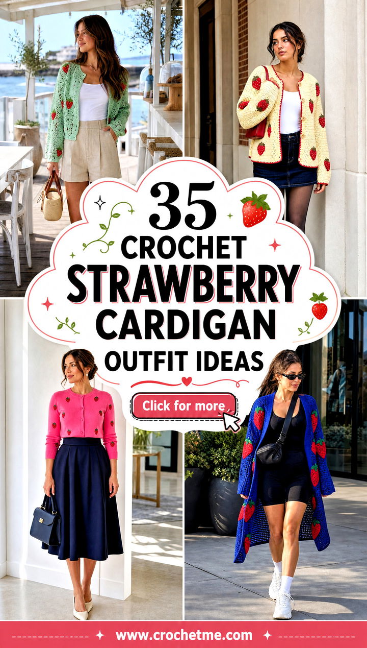 35 crochet strawberry cardigan outfit ideas - 35 crochet strawberry cardigan outfit ideas