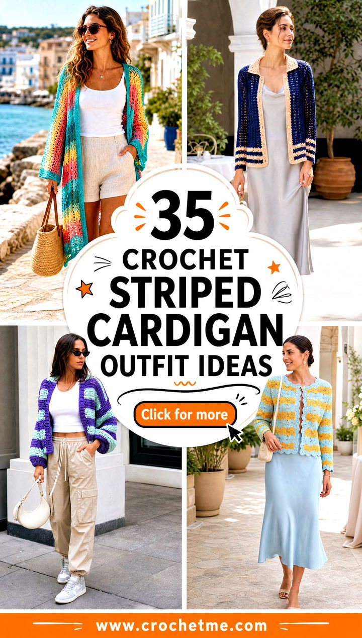 35 crochet striped cardigan outfit ideas - 35 crochet striped cardigan outfit ideas