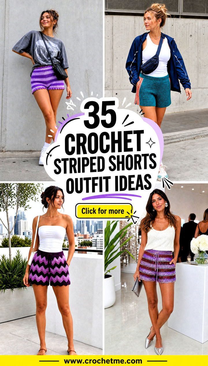 35 crochet striped shorts outfit ideas - 35 crochet striped shorts outfit ideas