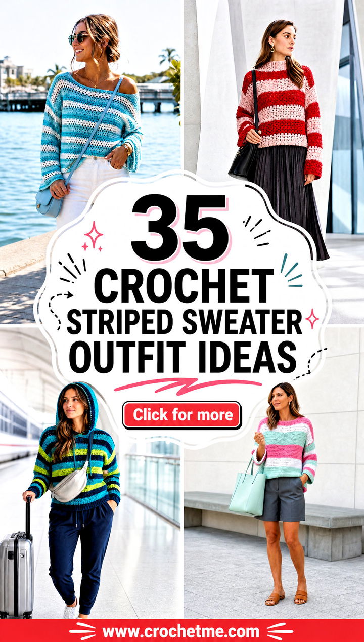 35 crochet striped sweater outfit ideas - 35 crochet striped sweater outfit ideas