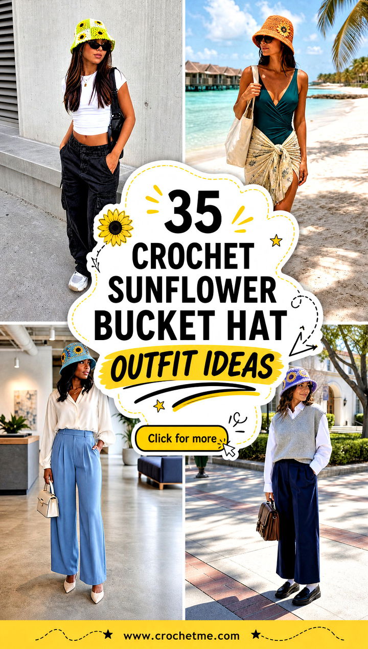 35 crochet sunflower bucket hat outfit ideas - 35 crochet sunflower bucket hat outfit ideas