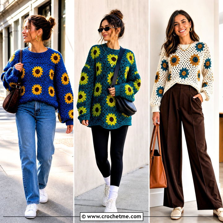 35 Crochet Sunflower Sweater Outfit Ideas for Cozy Fall Style