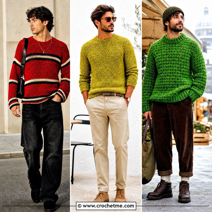 35 Crochet Sweater for Men Outfit Ideas for Sharp Fall Style