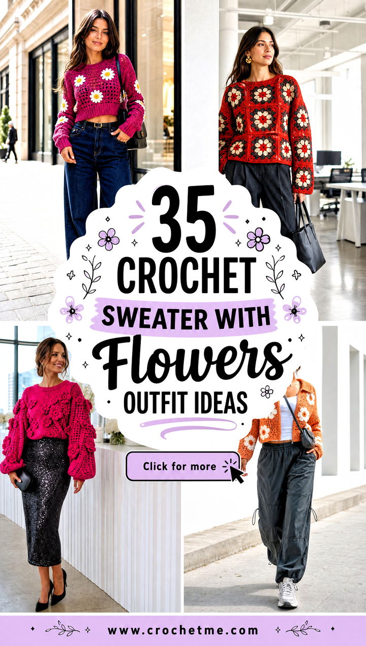 35 crochet sweater with flowers outfit ideas - 35 crochet sweater with flowers outfit ideas
