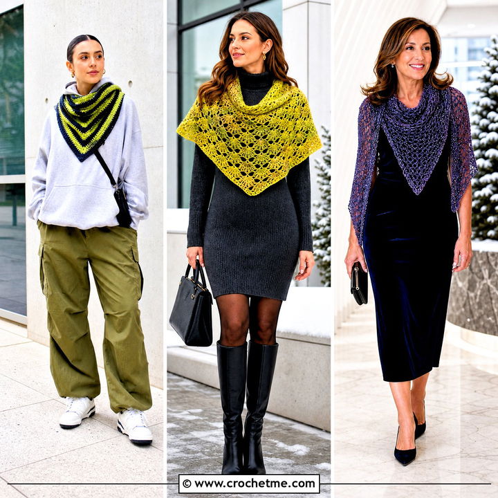 35 Crochet Triangle Scarf Outfit Ideas for Cozy Layering