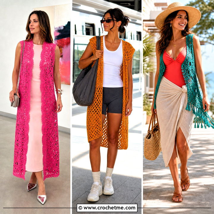35 Crochet Waist Coat Outfit Ideas for Boho Layered Style