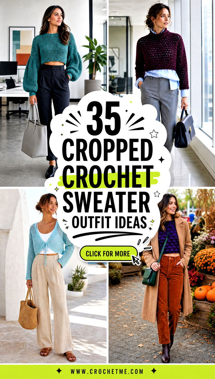 35 cropped crochet sweater outfit ideas - 35 cropped crochet sweater outfit ideas