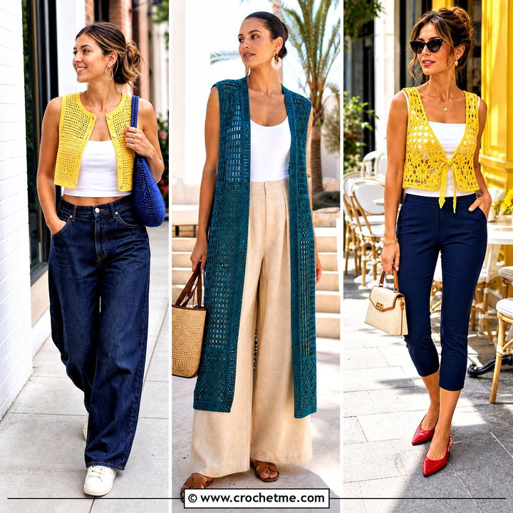 35 Filet Crochet Vest Outfit Ideas: Stylish Layers for Summer
