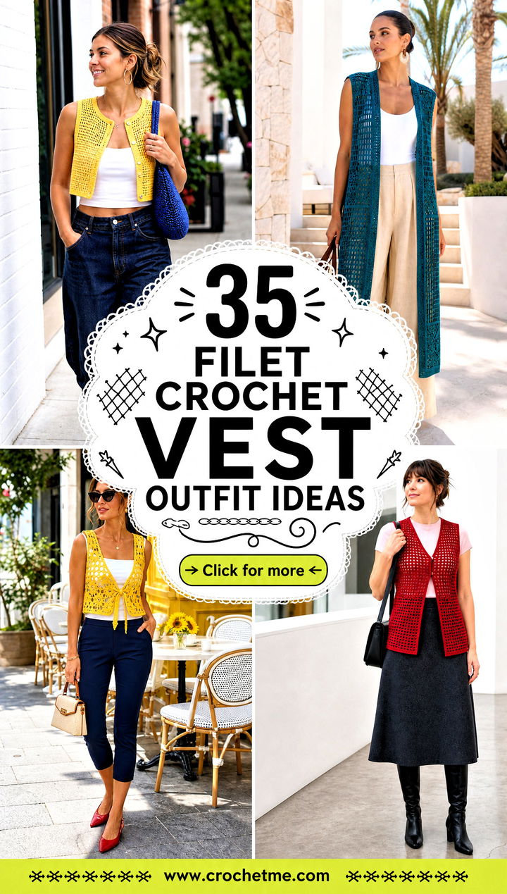 35 filet crochet vest outfit ideas - 35 filet crochet vest outfit ideas