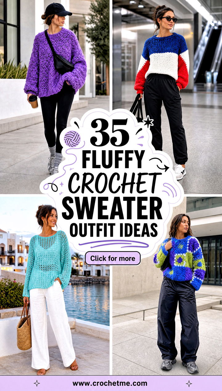 35 fluffy crochet sweater outfit ideas - 35 fluffy crochet sweater outfit ideas