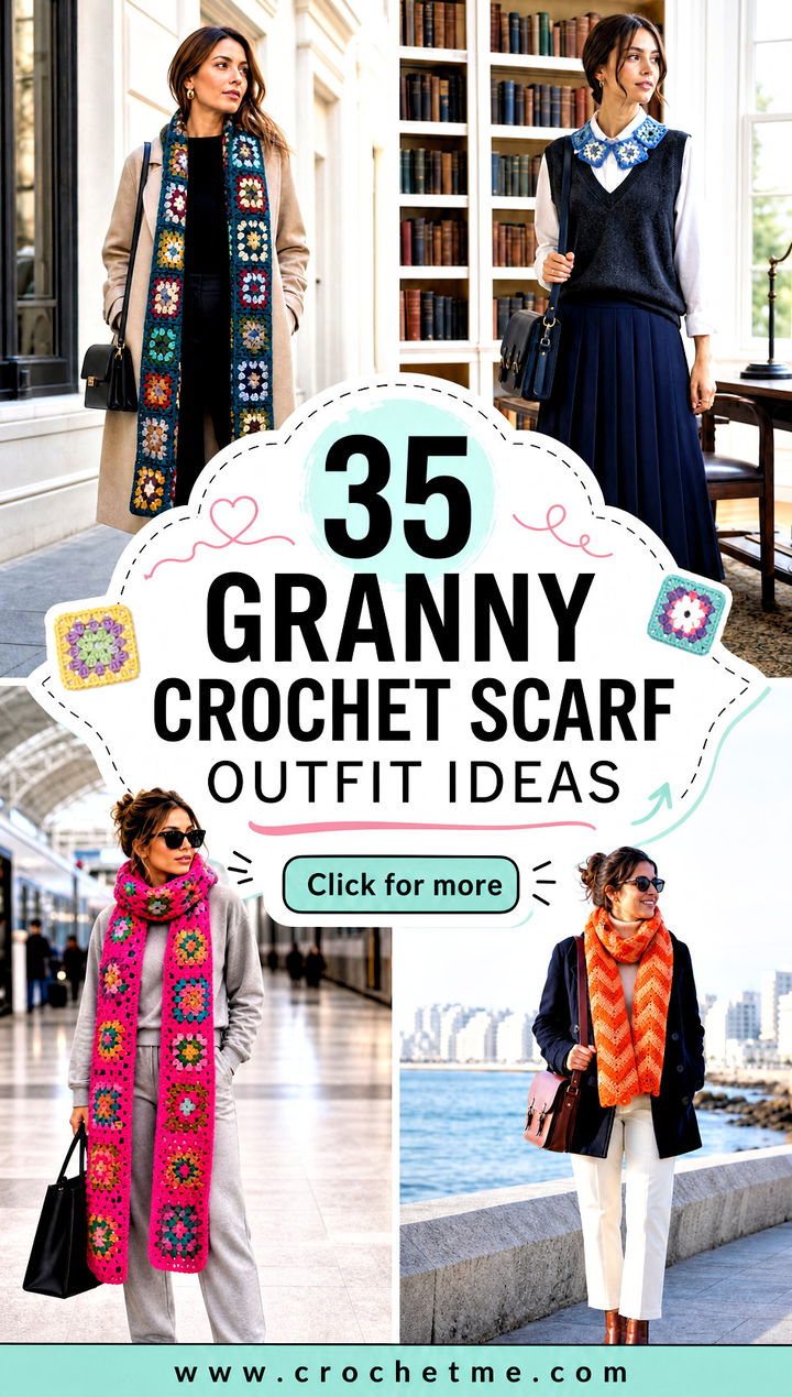 35 granny crochet scarf outfit ideas - 35 granny crochet scarf outfit ideas