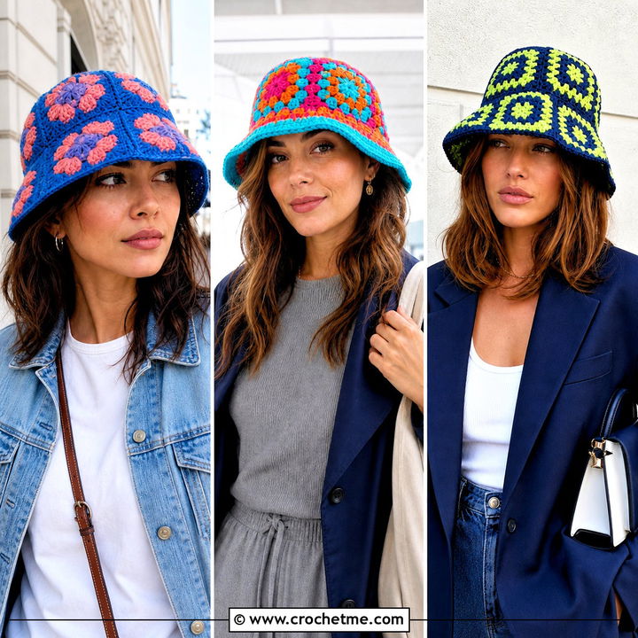 35 Granny Square Crochet Bucket Hat Outfit Ideas to Try
