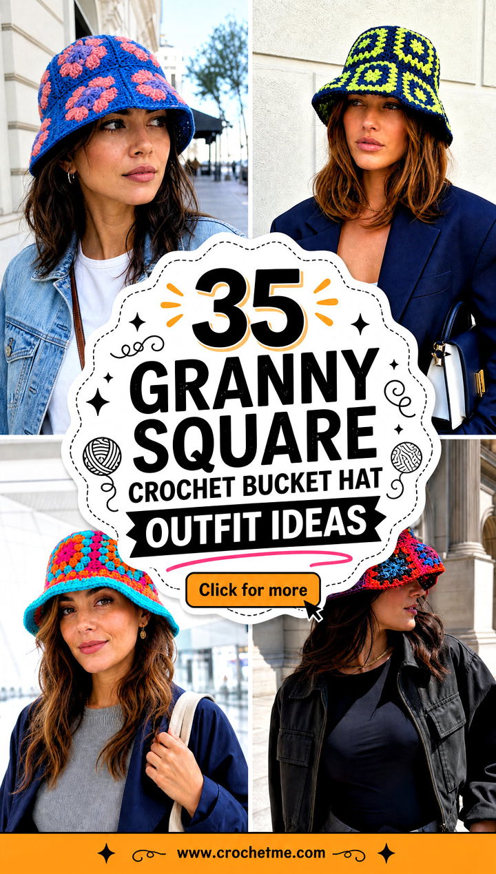 35 granny square crochet bucket hat outfit ideas - 35 granny square crochet bucket hat outfit ideas