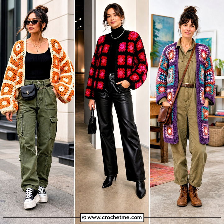 35 Granny Square Crochet Cardigan Outfit Ideas for Fall