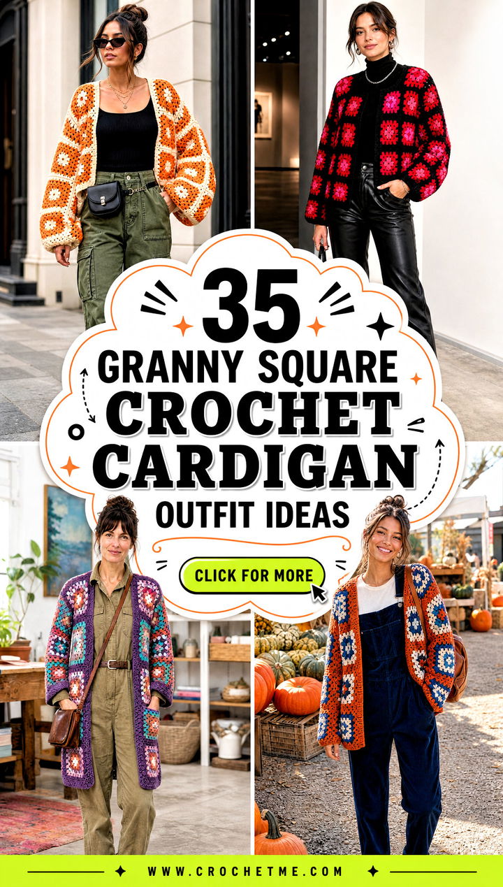 35 granny square crochet cardigan outfit ideas - 35 granny square crochet cardigan outfit ideas