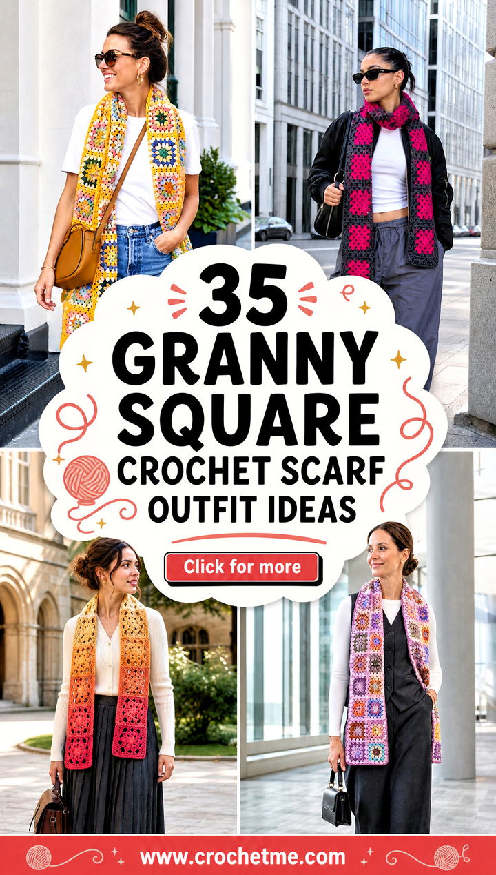 35 granny square crochet scarf outfit ideas - 35 granny square crochet scarf outfit ideas