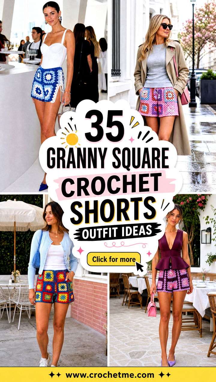 35 granny square crochet shorts outfit ideas - 35 granny square crochet shorts outfit ideas