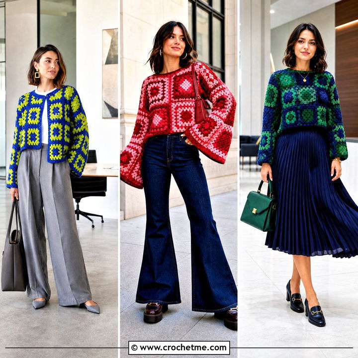 35 Granny Square Crochet Sweater Outfit Ideas for Cozy Style