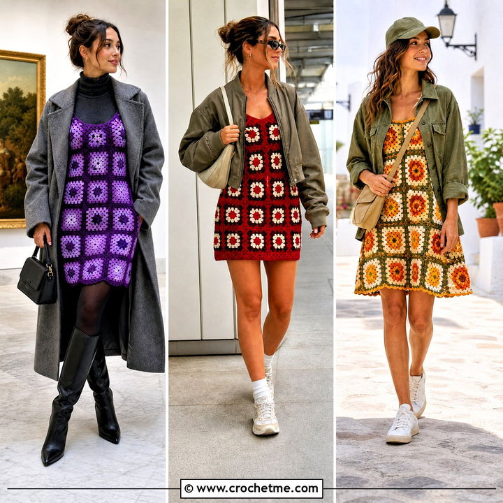 35 Granny Square Dress Outfit Ideas for Colorful Style