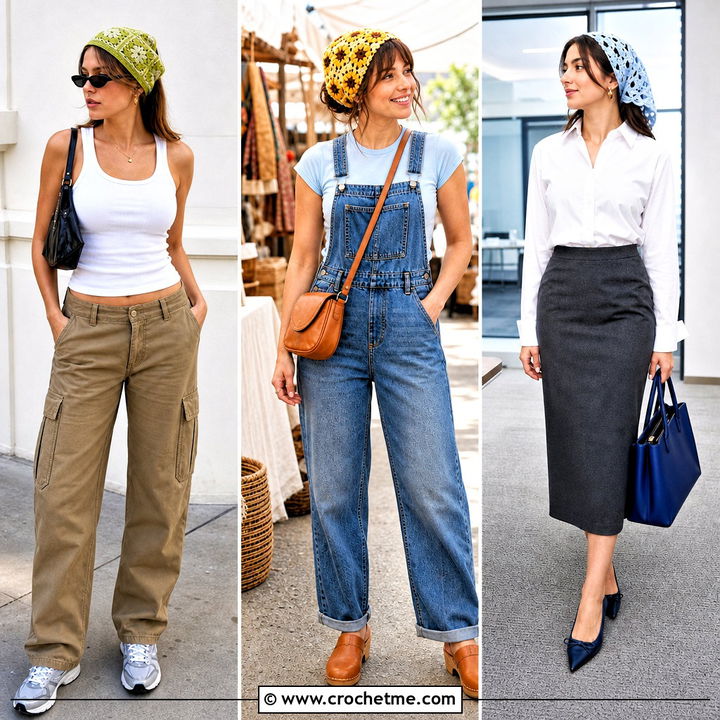 35 Granny Square Head Scarf Outfit Ideas for Retro Style