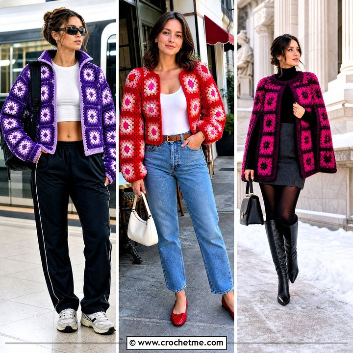 35 Granny Square Jacket Outfit Ideas for Chic Layering