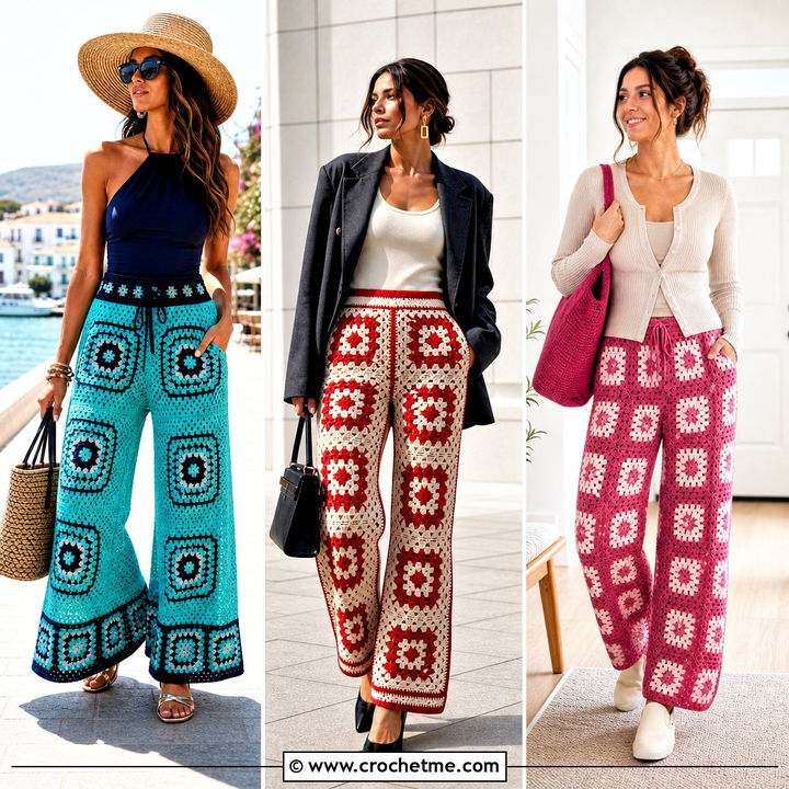 35 Granny Square Pants Outfit Ideas for Bold Festival Style