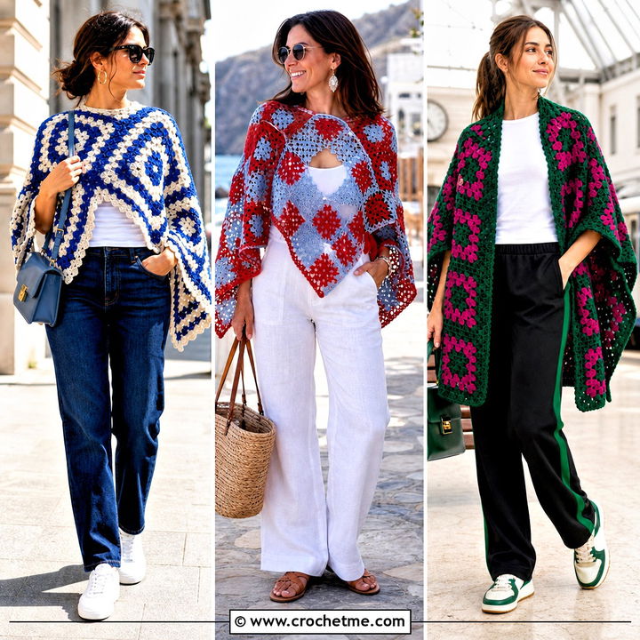 35 Granny Square Poncho Outfit Ideas for Cozy Seasonal Looks