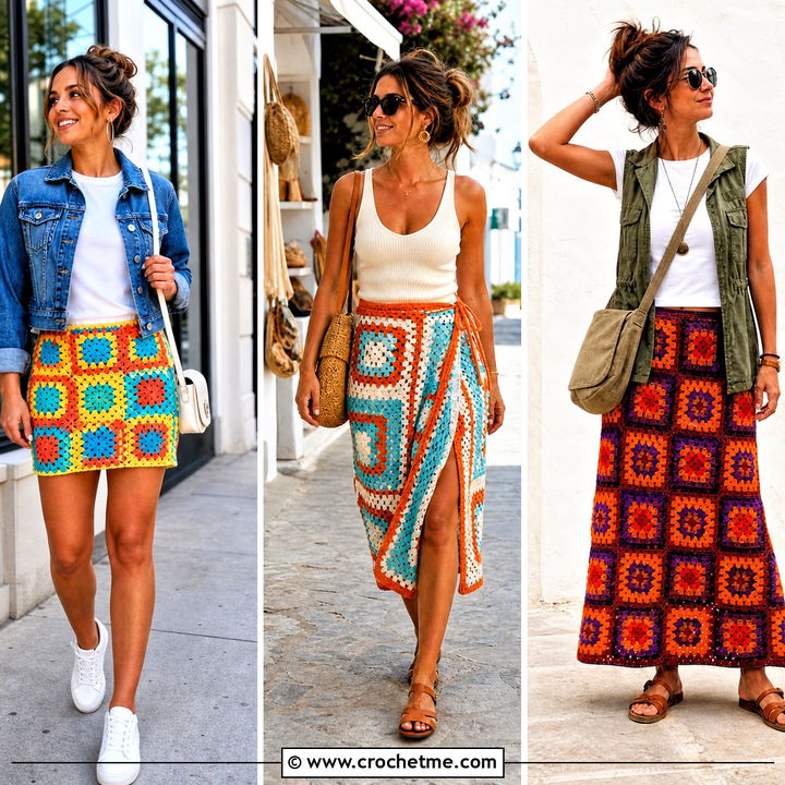 35 Granny Square Skirt Outfit Ideas for Creative Year-Round Style