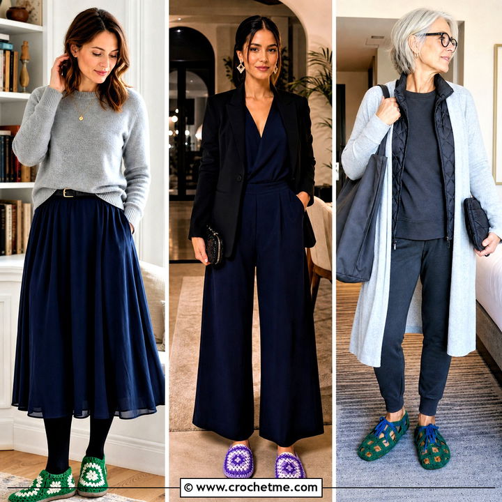 35 Granny Square Slippers Outfit Ideas for Cozy Days at Home