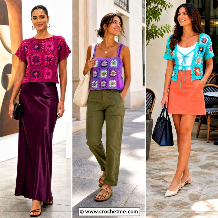 35 Granny Square Summer Top Outfit Ideas for Sunny Days