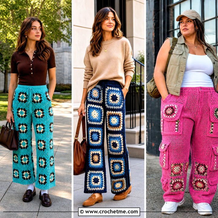 35 Granny Square Trousers Outfit Ideas for Bold Everyday Style