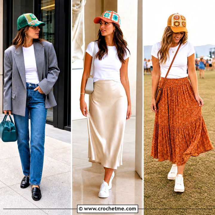 35 Granny Square Trucker Hat Outfit Ideas for Festival Days