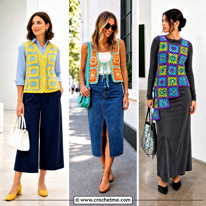 35 Granny Square Waistcoat Outfit Ideas for Creative Layering