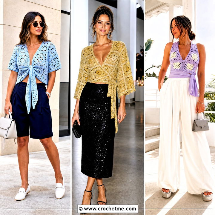 35 Granny Square Wrap Top Outfit Ideas for Sunny Getaways