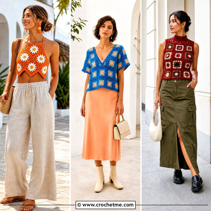 35 Granny Squares Top Outfit Ideas for Fresh Summer Style