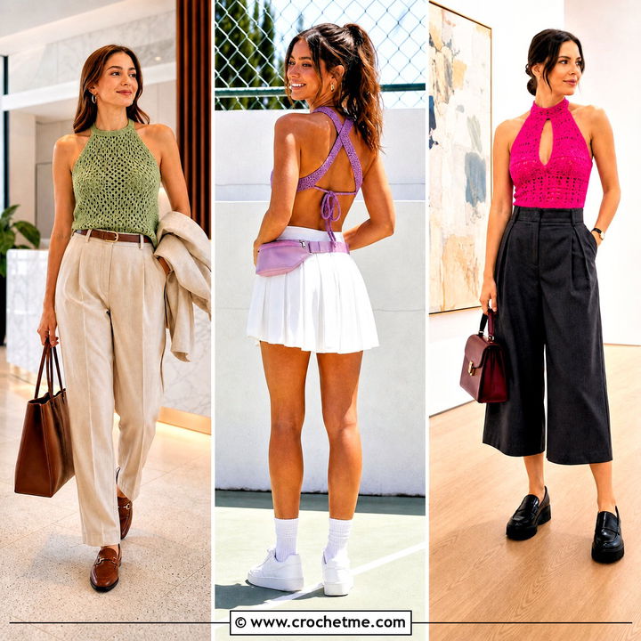 35 Halter Neck Crochet Top Outfit Ideas for Sunny Days