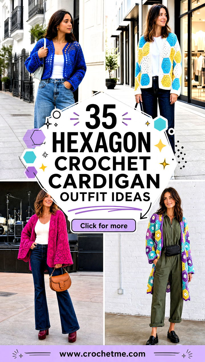 35 hexagon crochet cardigan outfit ideas - 35 hexagon crochet cardigan outfit ideas
