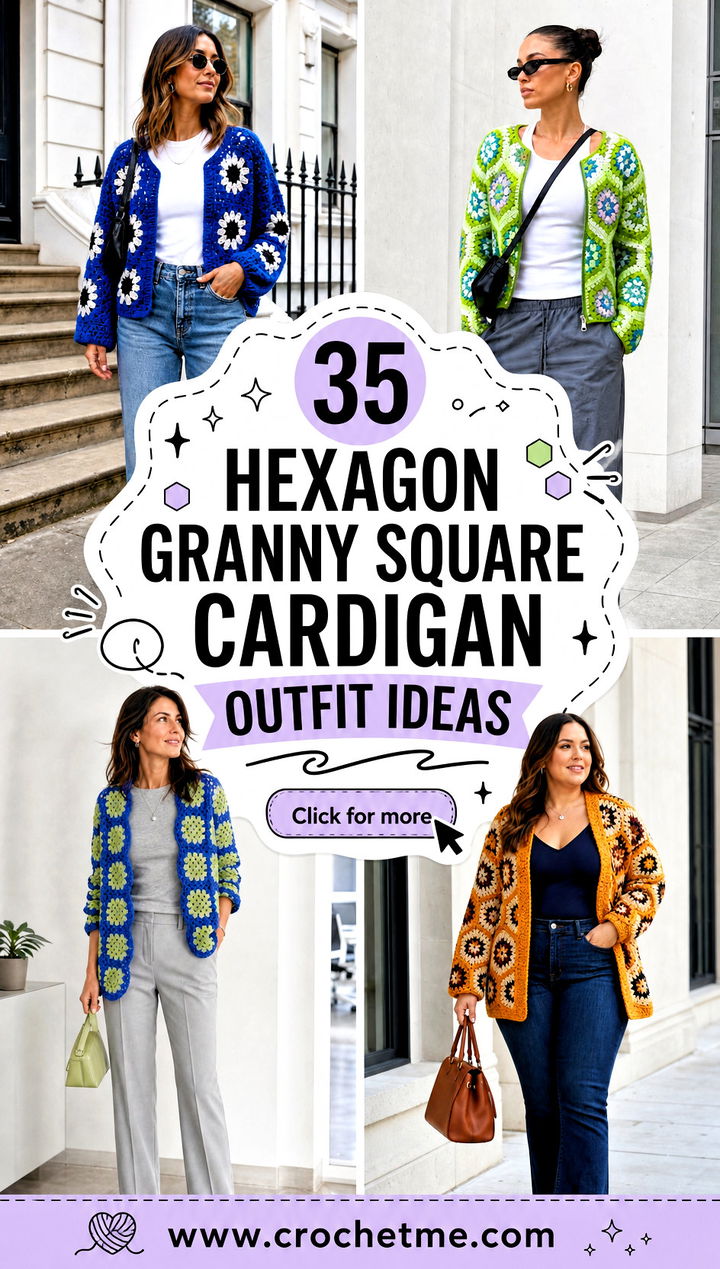 35 hexagon granny square cardigan outfit ideas - 35 hexagon granny square cardigan outfit ideas