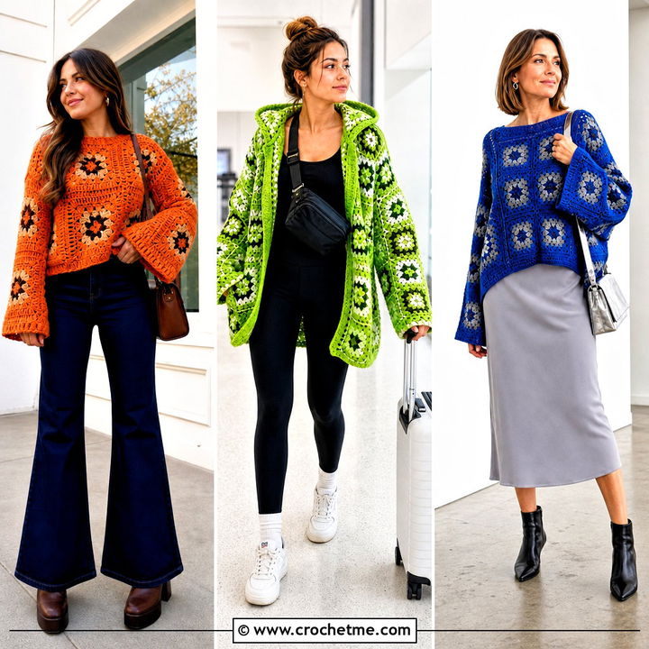 35 Large Granny Square Sweater Outfit Ideas for Cozy Style