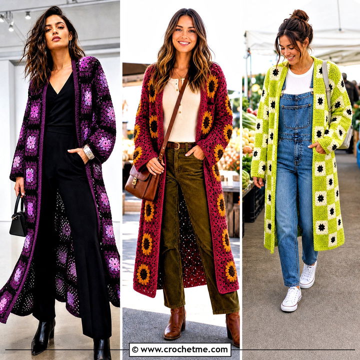 35 Long Granny Square Cardigan Outfit Ideas for Cozy Style