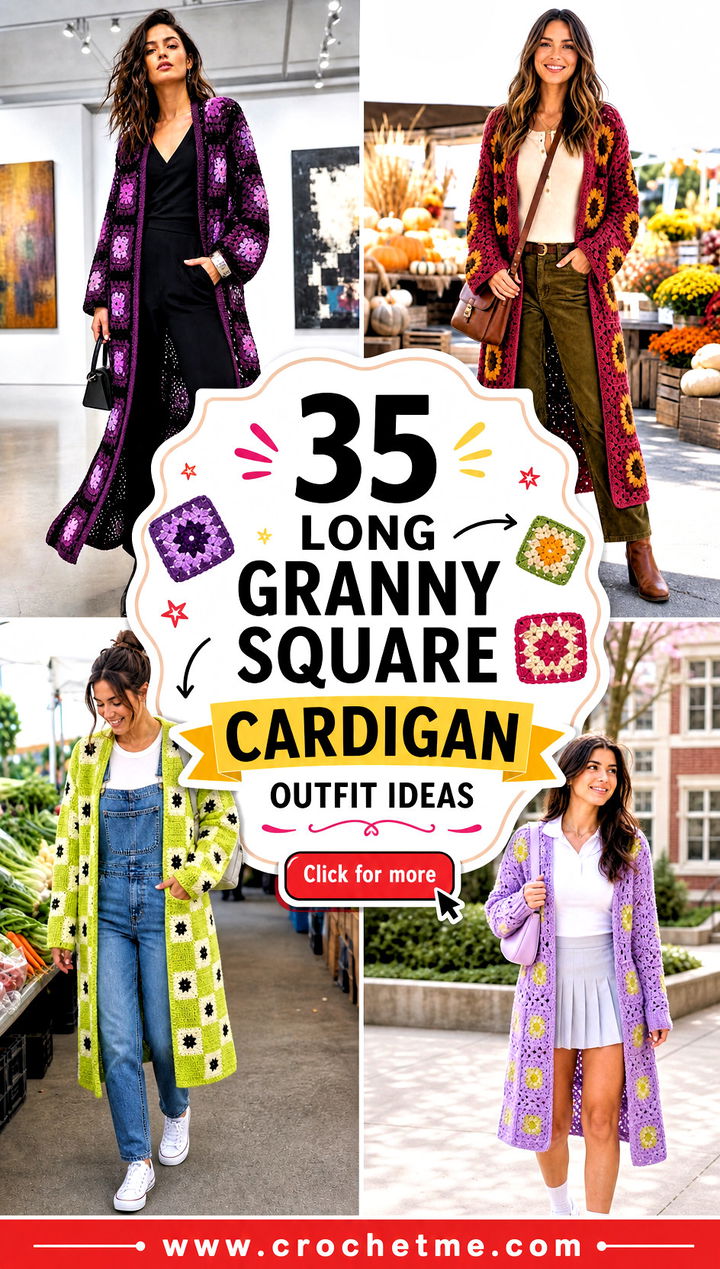 35 long granny square cardigan outfit ideas - 35 long granny square cardigan outfit ideas