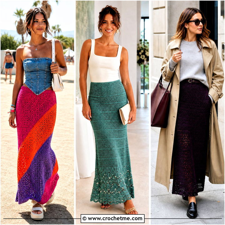 35 Maxi Crochet Skirt Outfit Ideas for Breezy Boho Style