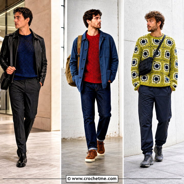 35 Men Crochet Sweater Outfit Ideas for Modern Layering