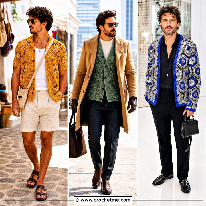 35 Men Hexagon Crochet Cardigan Outfit Ideas to Try Now