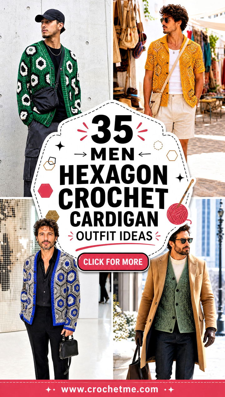 35 men hexagon crochet cardigan outfit ideas - 35 men hexagon crochet cardigan outfit ideas