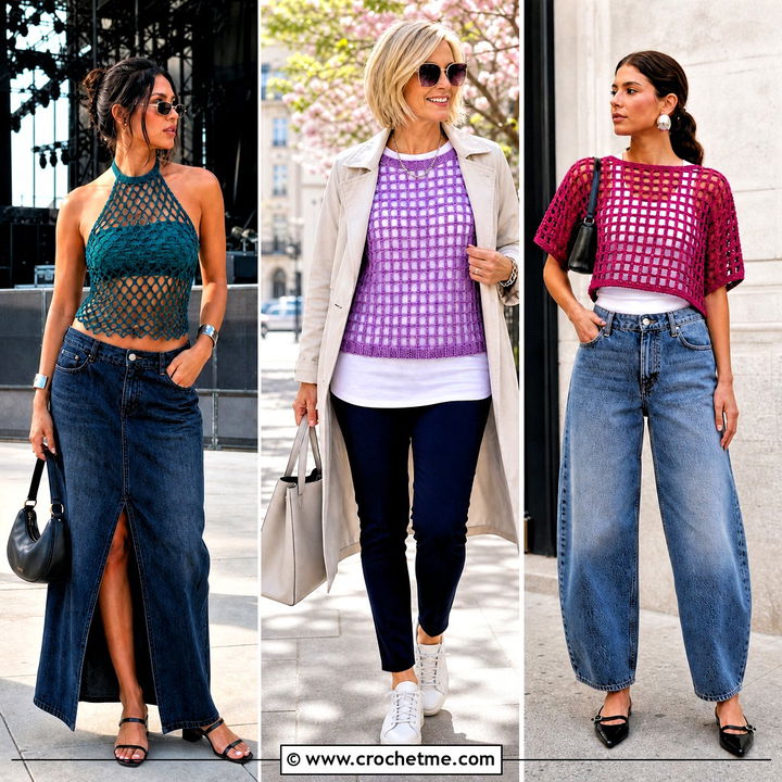 35 Mesh Crochet Top Outfit Ideas for Bold Festival Style