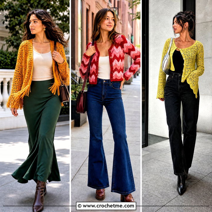 35 Mini Crochet Cardigan Outfit Ideas for Cute Layered Looks